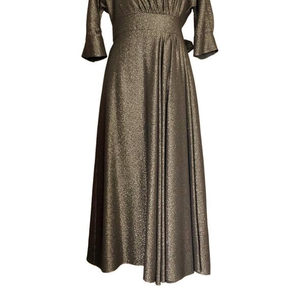 PRADA Lamé Silk Blend Dress in Gold Midi 3/4 Sleeves Runway Designer IT 44/ US 8 - Picture 4 of 16